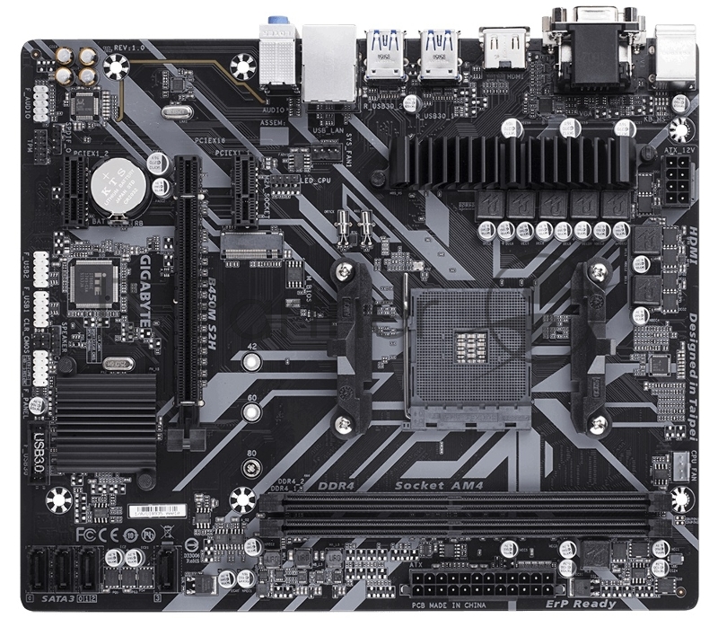 Материнская плата Gigabyte B450M S2H Soc-AM4 AMD B450 2xDDR4 mATX AC`97 8ch(7.1) GbLAN RAID+VGA+DVI+HDMI