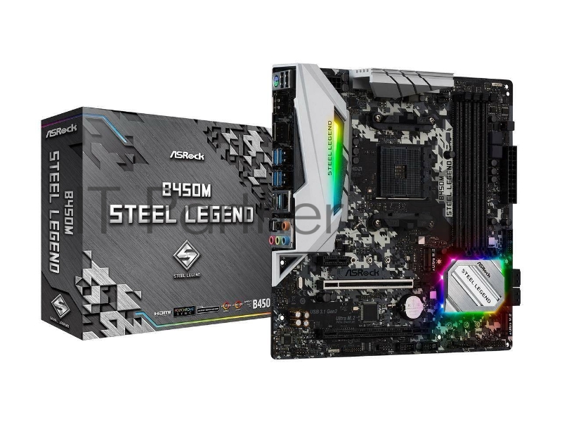 Материнская плата ASRock AMD B450 SAM4 MATX B450M STEEL LEGEND