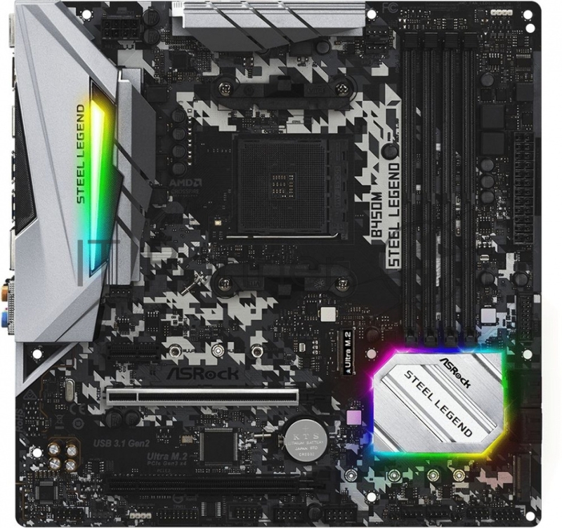 Материнская плата ASRock AMD B450 SAM4 MATX B450M STEEL LEGEND