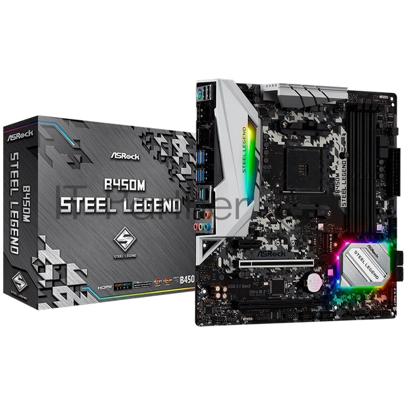 Материнская плата ASRock AMD B450 SAM4 MATX B450M STEEL LEGEND