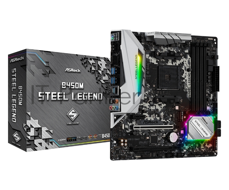 Материнская плата ASRock AMD B450 SAM4 MATX B450M STEEL LEGEND