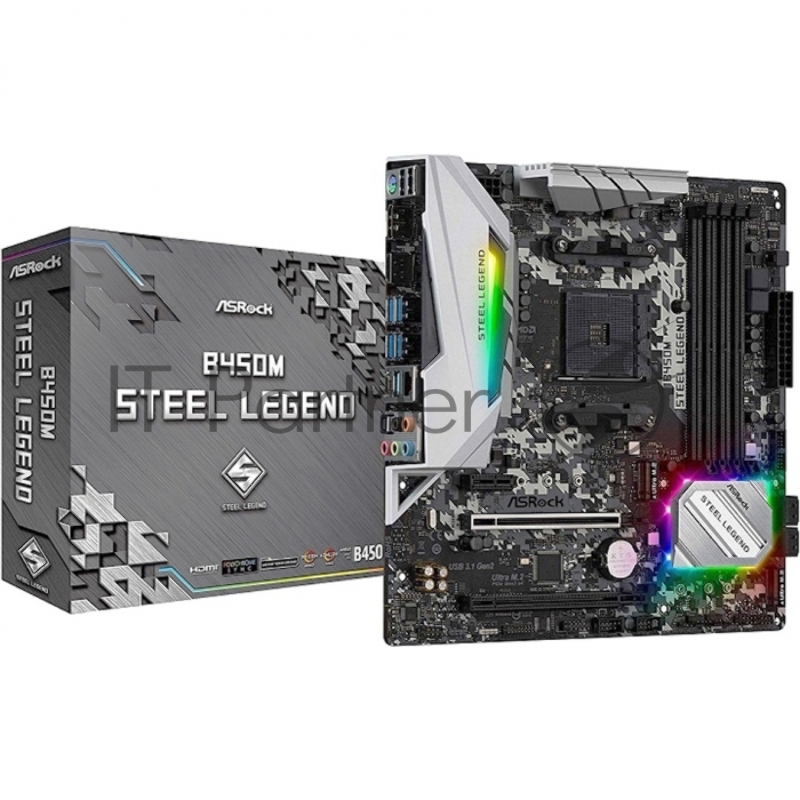 Материнская плата ASRock AMD B450 SAM4 MATX B450M STEEL LEGEND