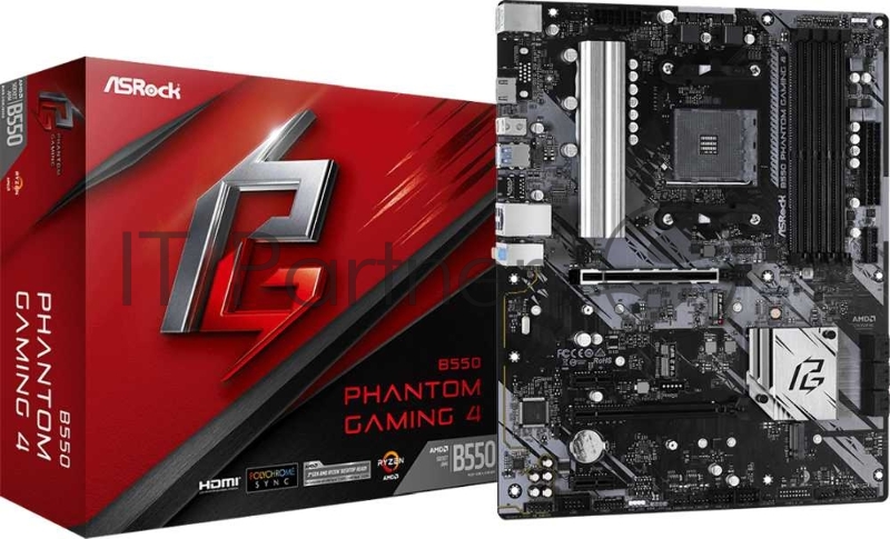 Плата материнская Asrock Asrock B550 PHANTOM GAMING 4, AM4, AMD B550, ATX, BOX