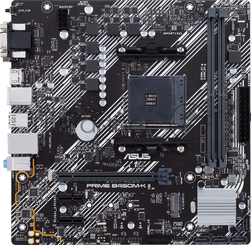Материнская плата Asus PRIME B450M-K II Soc-AM4 AMD B450 2xDDR4 mATX AC`97 8ch(7.1) GbLAN RAID+VGA+DVI+HDMI