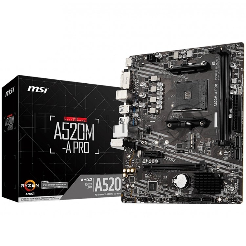Материнская плата MSI A520M-A PRO Soc-AM4 AMD A520 2xDDR4 mATX AC`97 8ch(7.1) GbLAN RAID+DVI+HDMI