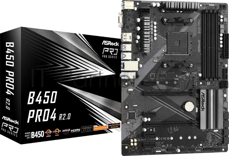 Материнская плата ASROCK B450 PRO4 R2.0 (AMD B450 SAM4 ATX)