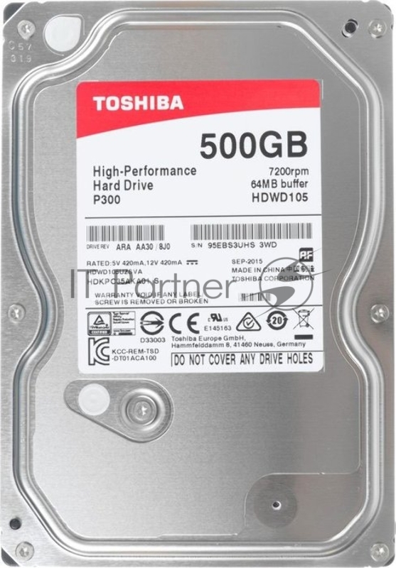 Жесткий диск Toshiba SATA-III 500Gb HDWD105UZSVA P300 (7200rpm) 64Mb 3.5