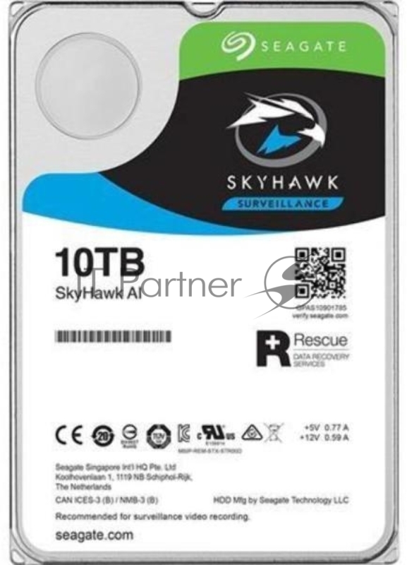 Жесткий диск HDD 10TB Seagate SkyHawk ST10000VE0008 3.5 SATA 6Gb/s 256Mb 7200rpm для систем видеонаблюдения