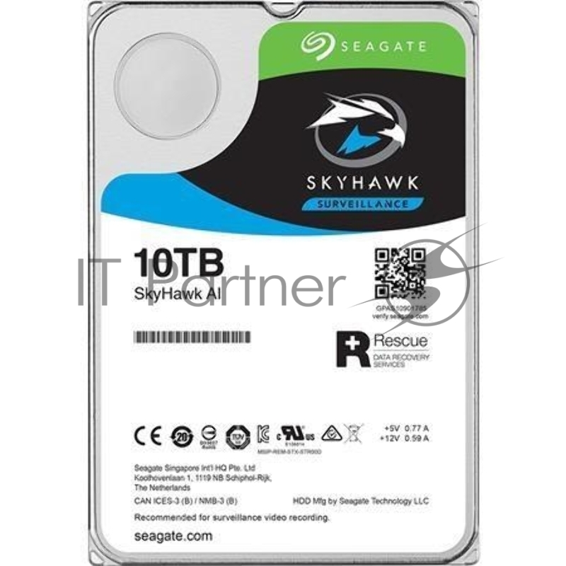 Жесткий диск HDD 10TB Seagate SkyHawk ST10000VE0008 3.5 SATA 6Gb/s 256Mb 7200rpm для систем видеонаблюдения