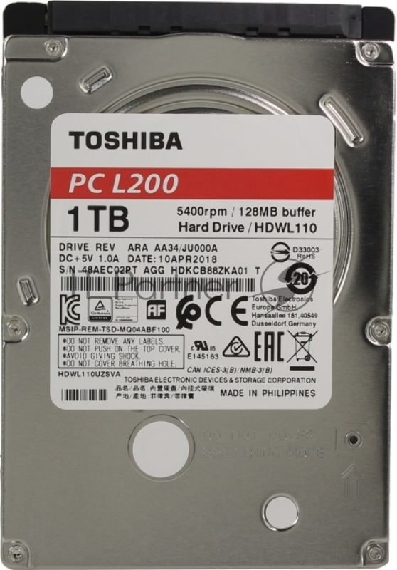 Жесткий диск TOSHIBA HDWL110UZSVA/HDKCB88ZKA01T L200 Slim (7mm) 1ТБ 2,5 5400RPM 128MB SATA-III