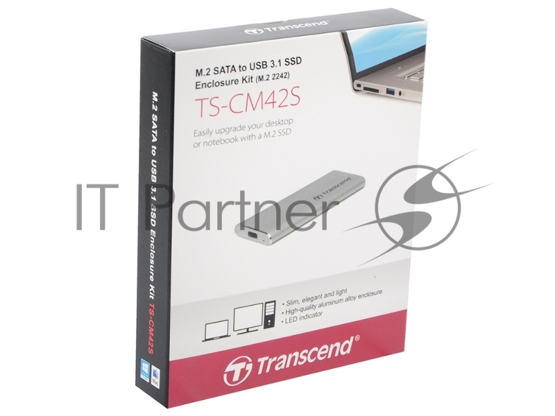 Комплект с корпусом для установки SSD Transcend TS-CM42S, M.2, USB 3.1, Enclosure Kit, Серебристый