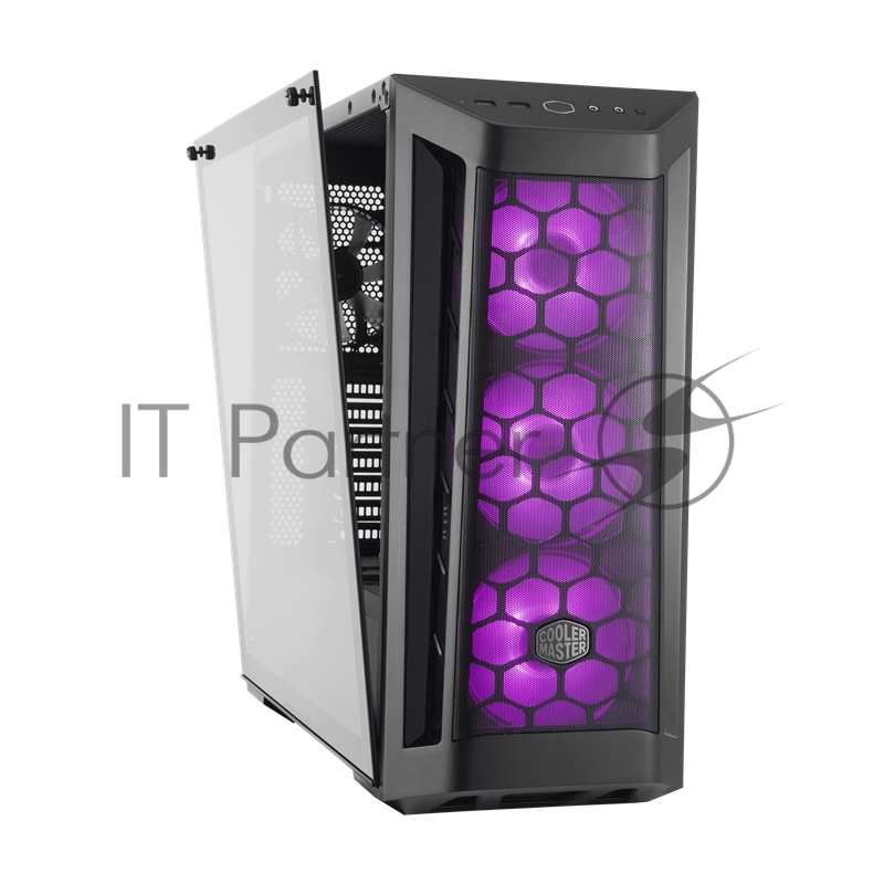 Корпус без БП Cooler Master MasterBox MB511, 2xUSB3.0, 3x120 ARGB fan, RGB controller, 1 to 3 RGB splitter cable, w/o PSU, Black, Black Trim, Mesh Front Panel, ATX