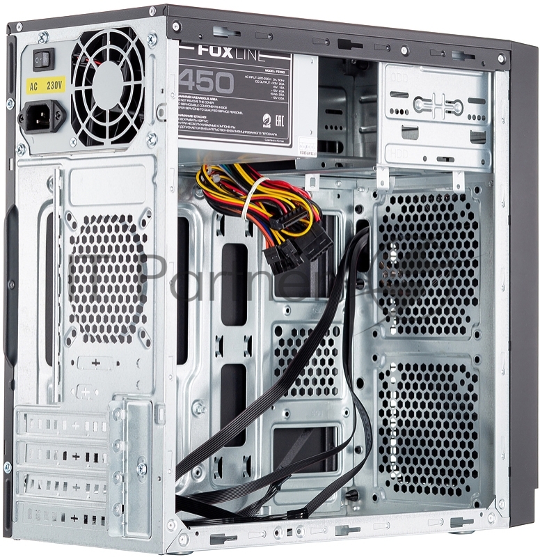 Корпус с блоком питания 450Вт. Case Foxline FL-702, mATX, 1x5.25EXT, 1x3.5EXT, 2x3.5INT, 2xUSB2.0, HDA, w/o FAN, w/450W ATX PSU, w/1.2m EU pwr cord