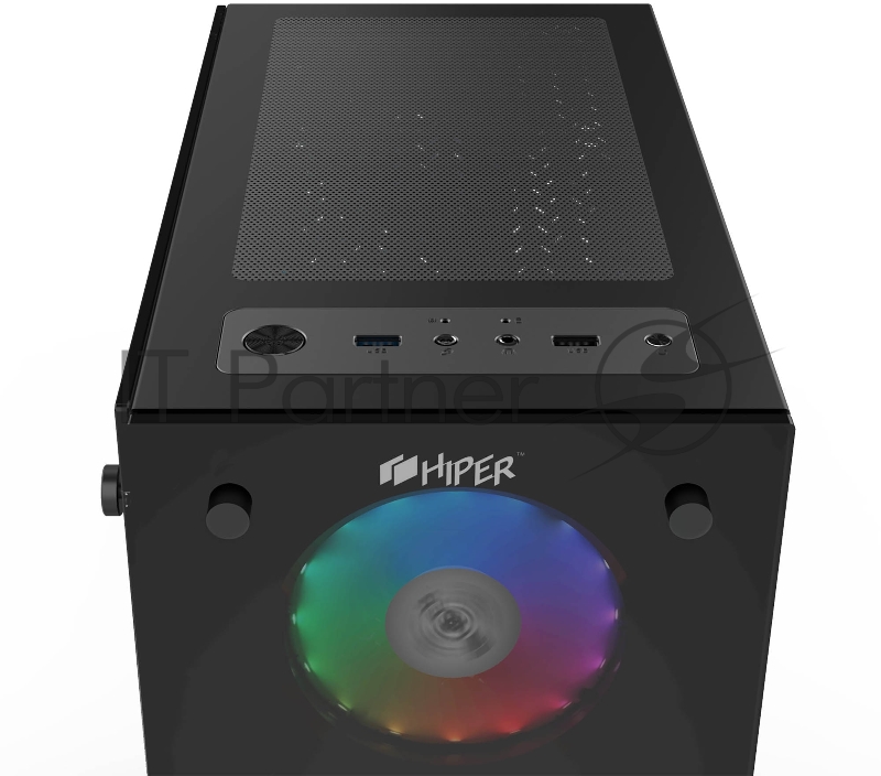 корпус для ПК без БП CASE HIPER HG-C104RGB ORCUS (ATX, SPCC0.5, USB 3.0+USB2.0, Front 3x120mm RGB Fan, Black)