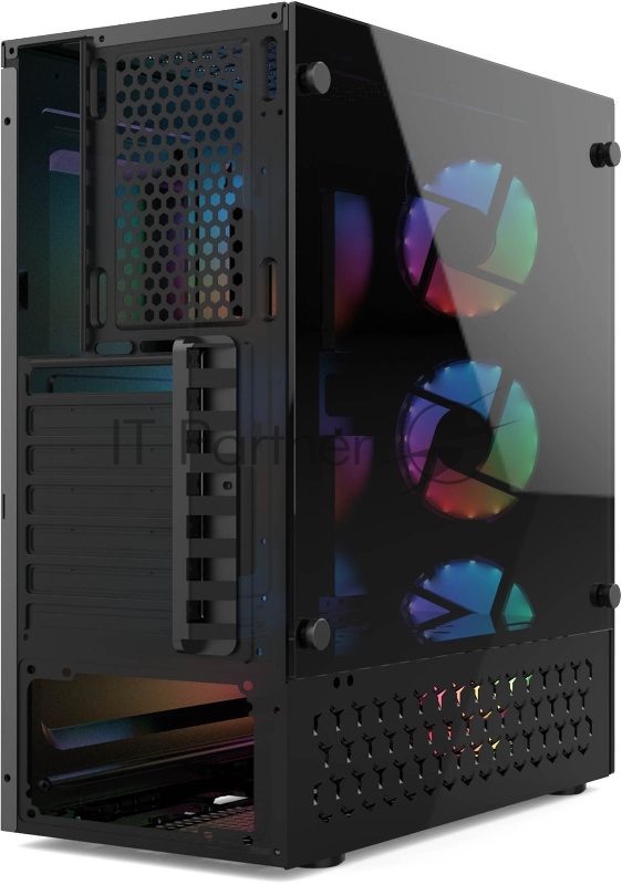 корпус для ПК без БП CASE HIPER HG-C104RGB ORCUS (ATX, SPCC0.5, USB 3.0+USB2.0, Front 3x120mm RGB Fan, Black)