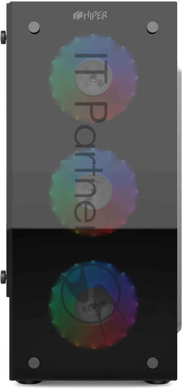 корпус для ПК без БП CASE HIPER HG-C104RGB ORCUS (ATX, SPCC0.5, USB 3.0+USB2.0, Front 3x120mm RGB Fan, Black)