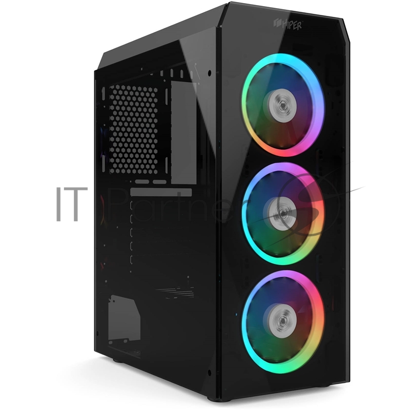 корпус для ПК без БП CASE HIPER HG-C106RGB COEUS (ATX, SPCC0.5, USB 3.0+USB2.0, Front 3x120mm RGB Fan, Black)