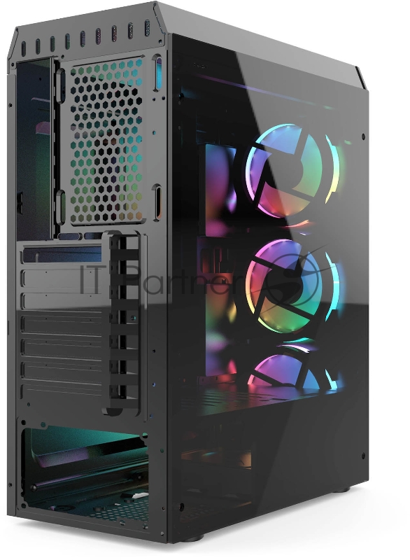 корпус для ПК без БП CASE HIPER HG-C106RGB COEUS (ATX, SPCC0.5, USB 3.0+USB2.0, Front 3x120mm RGB Fan, Black)