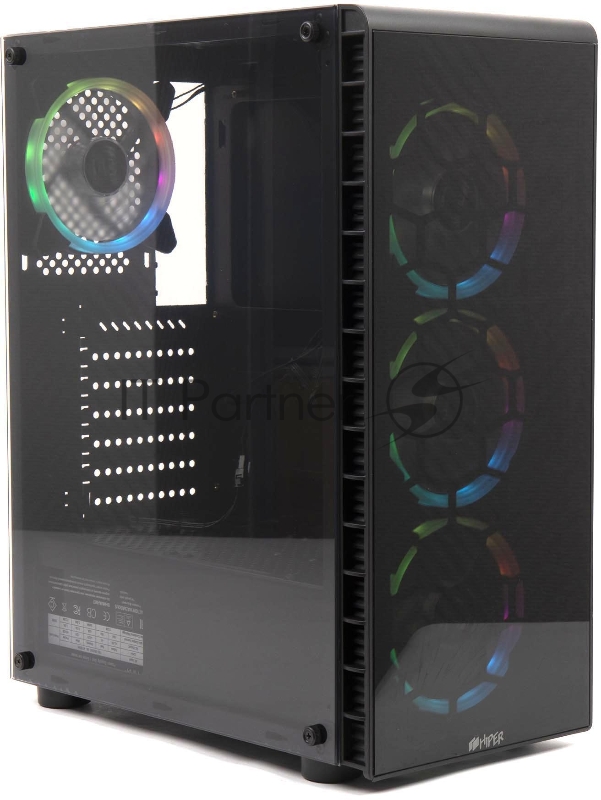 Корпус PC CASE HIPER HG300 TWILIGHT (w/o PSU, USB+HD audio, 1*RGB rear fan, 3*RGB front fan) BLACK