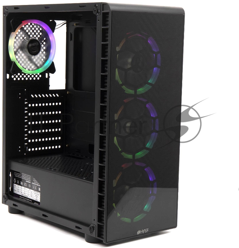Корпус PC CASE HIPER HG300 TWILIGHT (w/o PSU, USB+HD audio, 1*RGB rear fan, 3*RGB front fan) BLACK
