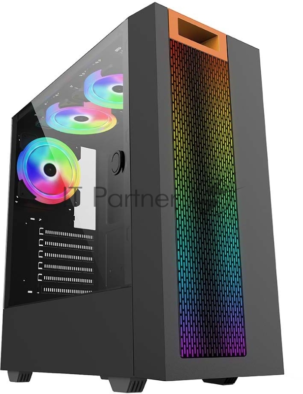 Корпус PC CASE HIPER HG304 ATOM (w/o PSU, USB+HD audio, 3*RGB front fan) BLACK