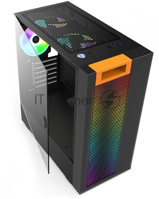 Корпус PC CASE HIPER HG304 ATOM (w/o PSU, USB+HD audio, 3*RGB front fan) BLACK
