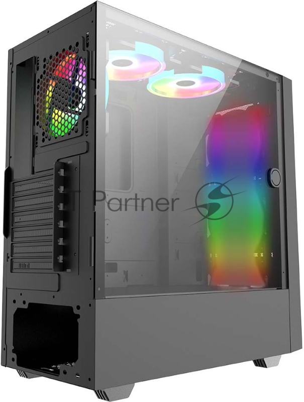 Корпус PC CASE HIPER HG304 ATOM (w/o PSU, USB+HD audio, 3*RGB front fan) BLACK