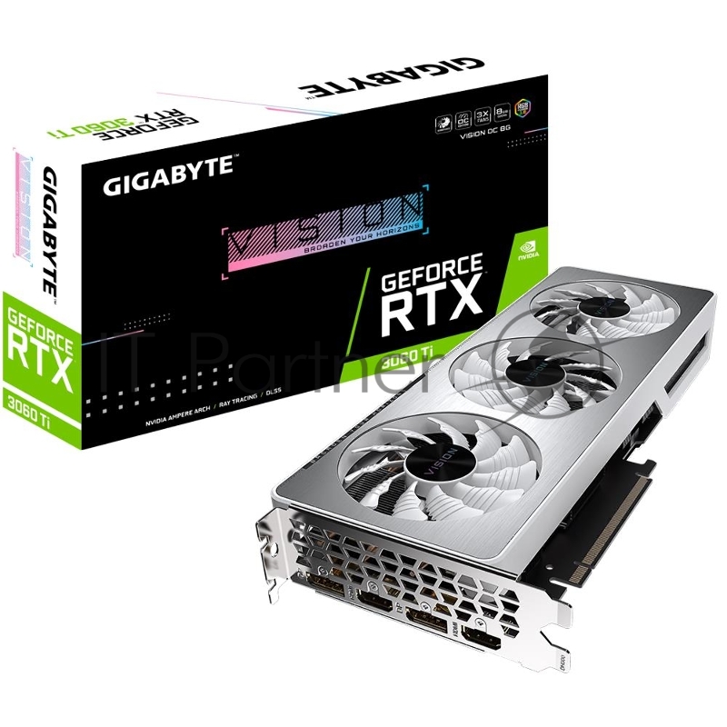 Видеокарта Gigabyte GV-N306TVISION OC-8GD 2.0 LHR PCI-E 4.0 NVIDIA GeForce RTX 3060Ti 8192Mb 256 GDDR6 1755/14000/HDMIx2/DPx2/HDCP Ret