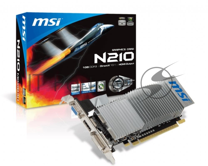 Видеокарта MSI PCI-E N210-1GD3/LP NVIDIA GeForce 210 1024Mb 64 DDR3 460/800 DVIx1/CRTx1 Ret
