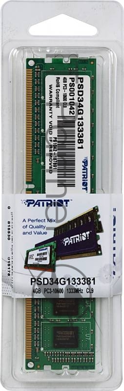 Модуль памяти Patriot DIMM DDR3 4Gb 1333MHz PSD34G133381 RTL PC3-10600 CL9 240-pin 1.5В