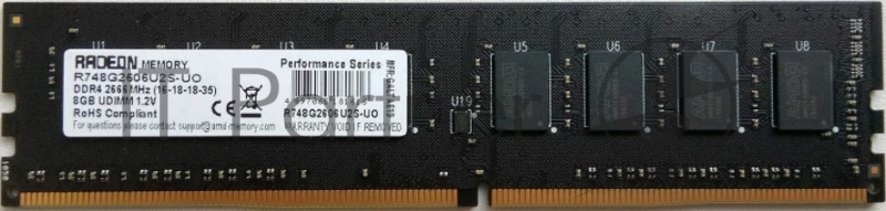 Модуль памяти AMD Radeon 8GB DDR4 2666 DIMM (R748G2606U2S-UO) Performance Series, 1.2V, Non-ECC, CL16, Bulk