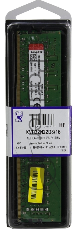 Модуль памяти Kingston DIMM DDR4 16GB KVR32N22D8/16 PC4-25600, 3200MHz, CL22