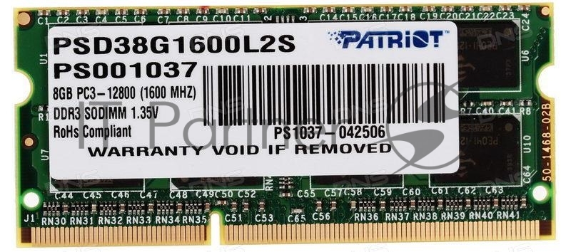 Модуль памяти Patriot SO-DIMM DDR3 8GB (PC3-12800) 1600MHz PSD38G1600L2S