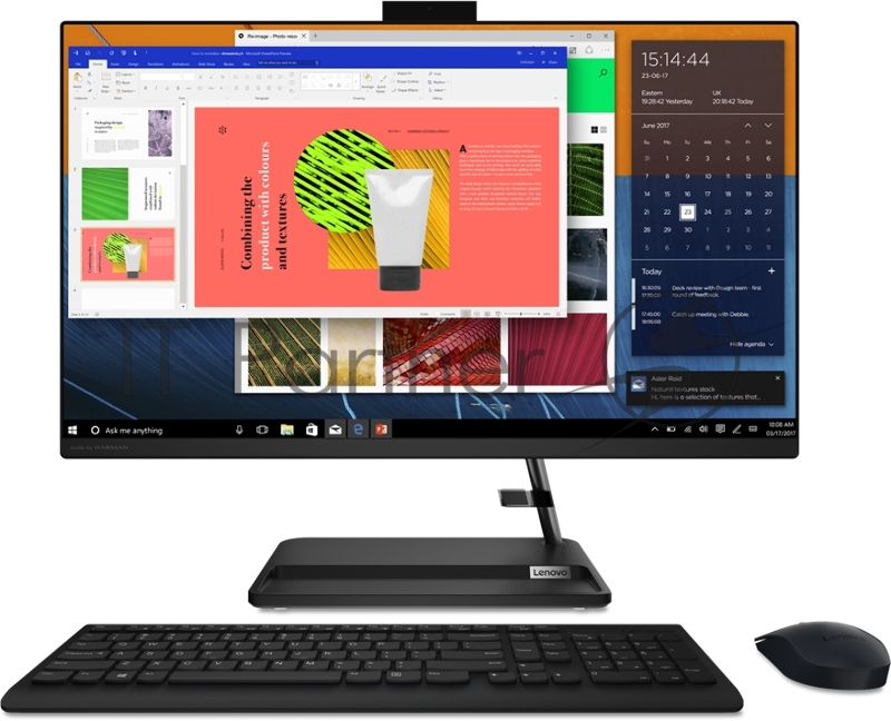 Моноблок Lenovo IdeaCentre 3 27ALC6 27 Full HD Ryzen 3 5300U (2.6) 8Gb SSD256Gb RGr DVDRW Free DOS GbitEth WiFi BT 90W клавиатура мышь Cam черный 1920x1080