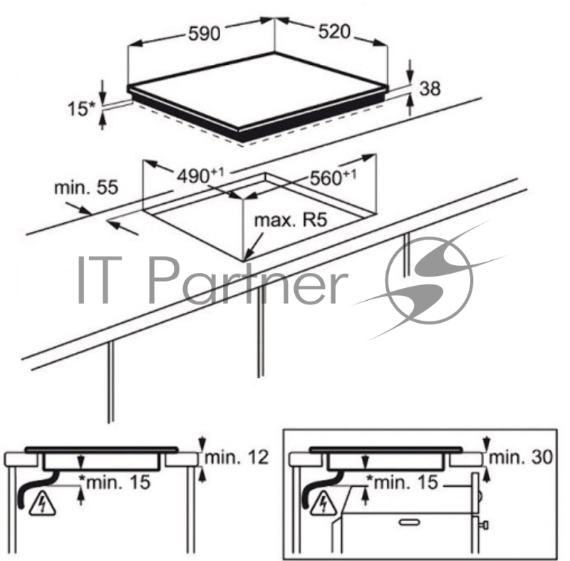 Встраиваемая варочная поверхность ELECTROLUX CPE6433KF / 59x52x3.8 см, стеклокерамика, независ., цвет: черный