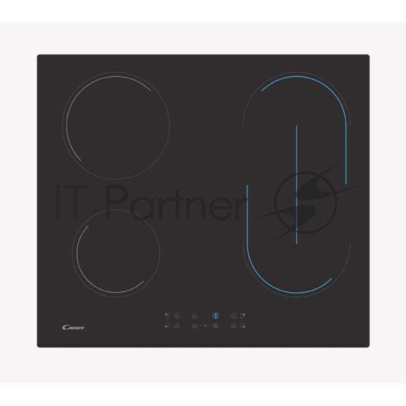 Варочная поверхность CANDY CH64BVT Стеклокерамическая электрическая варочная панель шириной 60 см. 4 hi light зоны нагрева. Цветная графика зон расширения. 1 зона расширения: Bridge (Мост). Автоматика закипания. Таймер. Индикация остаточного тепла. 1