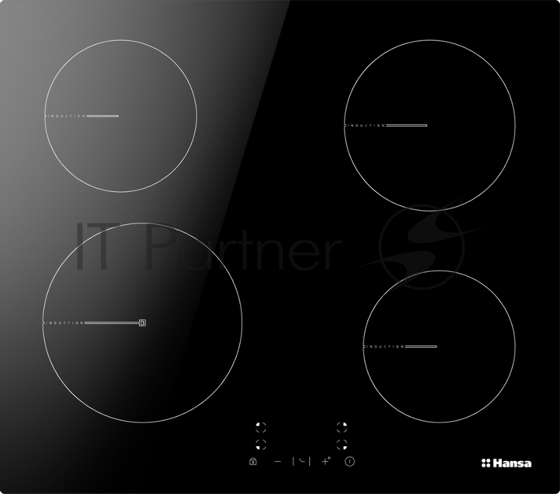 Варочная поверхность индукционная HANSA 60см BHI68312, сенсорное управление, 1 бустер (Boosters), индикация степени нагрева, индикатор остаточного тепла, таймер, блокировка управления, цвет черный