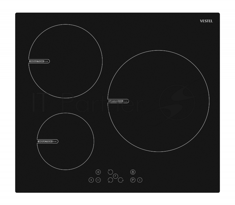 Индукционная варочная панель Vestel,1 x 160 мм, 1400/1800 Вт ,1 x 210 мм, 2100/2500 Вт ,1 x 290 мм, 2500/3000 Вт ,Таймер,Сенсорное управление, индикация остаточного тепла, бустер, определение наличия посуды, пауза, блокировка от детей, блокировка кла