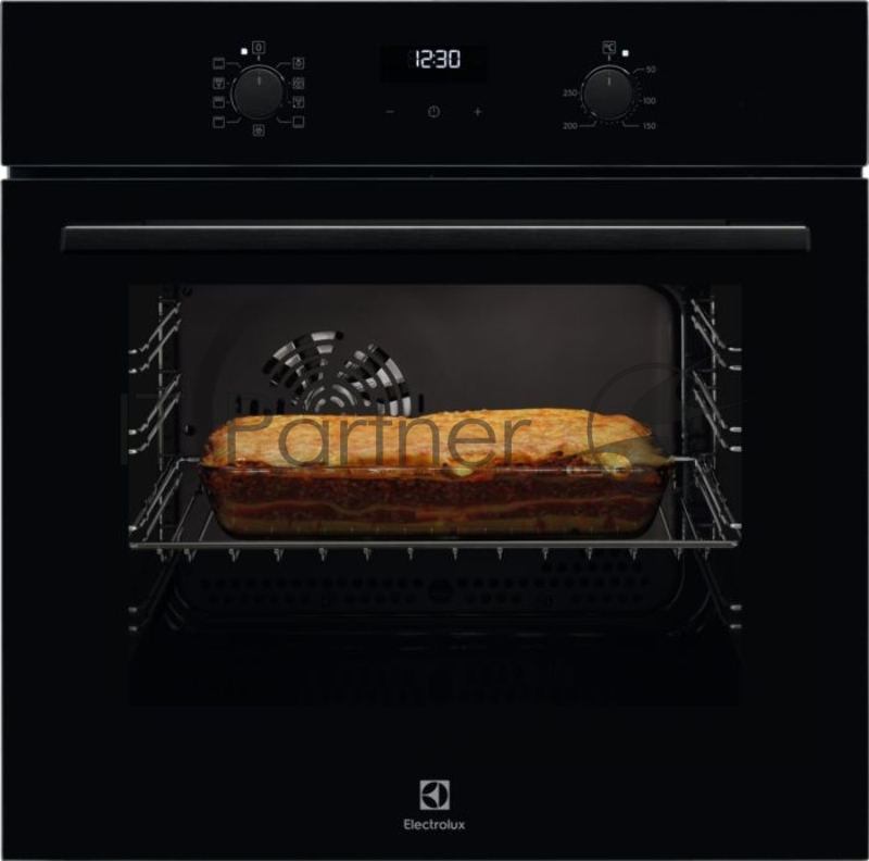 Встраиваемая электрическая духовка ELECTROLUX OEF5C50Z / SurroundCook, основной цвет - черный, утапливаемые переключатели, таймер отключения, отложенный старт, будильник, хромированные направляющие из нержавеющей стали, телескопические направляющие F