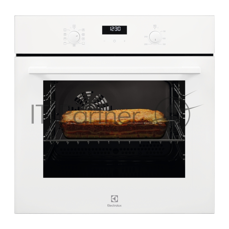 Встраиваемая электрическая духовка Electrolux OEF5C50V / SurroundCook, основной цвет - белый, утапливаемые переключатели, таймер отключения, отложенный старт, будильник, хромированные направляющие из нержавеющей стали, телескопические направляющие F