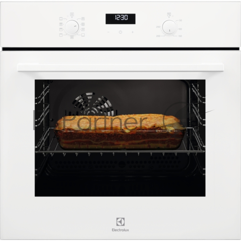 Встраиваемая электрическая духовка Electrolux OEF5C50V / SurroundCook, основной цвет - белый, утапливаемые переключатели, таймер отключения, отложенный старт, будильник, хромированные направляющие из нержавеющей стали, телескопические направляющие F