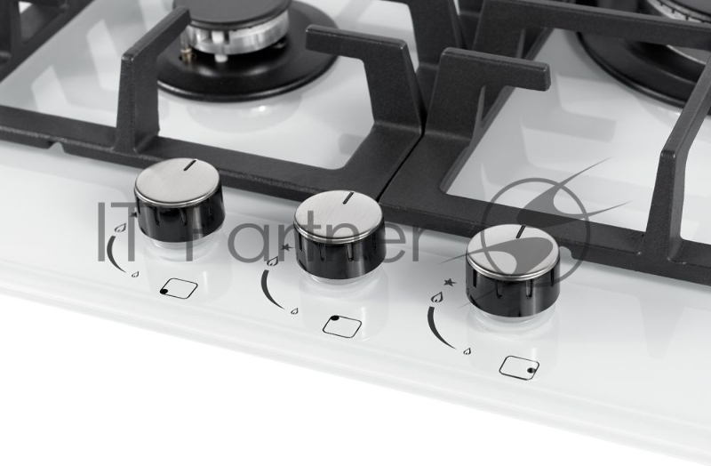Встраиваемые газовые панели Weissgauff Газ, 45x51 см, газовая, закаленное стекло, независимая, электроподжиг, газ-контроль, чугунные решетки, WOK, белая