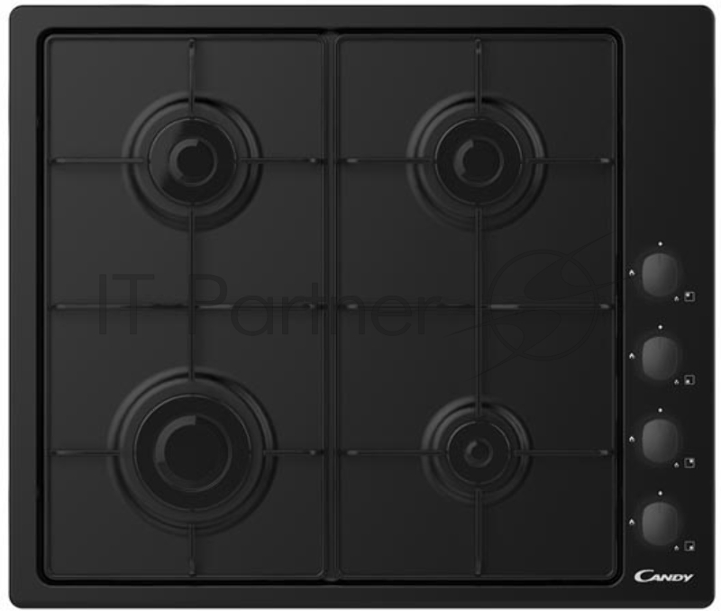 Встраиваемая газовая панель CANDY CHW6LBB / 60 см. Цвет: Черный. Ручки: поворотные, Комплект форсунок для балонного газа