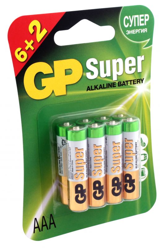 Батарея GP Super Alkaline 24A LR03 AAA (промо:6+2) (8шт)