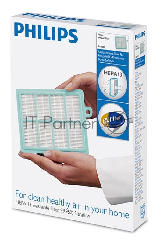Фильтр для пылесоса Philips FC8038/01 HEPA13, для пылесосов Performer FC915X и FC917X, SilentStar FC93XX, Jewel FC90XX, Marathon FC9205, PowerPro FC876X