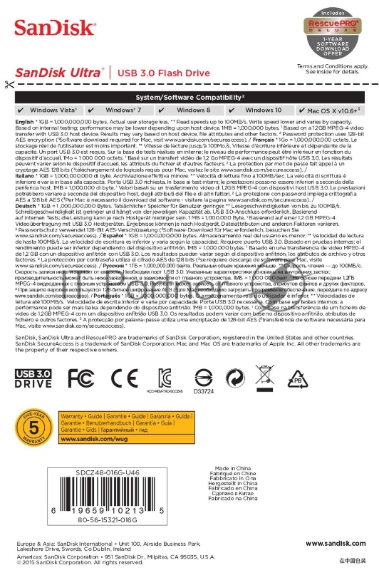 Флеш Диск Sandisk 16Gb Ultra SDCZ48-016G-U46 USB3.0 черный