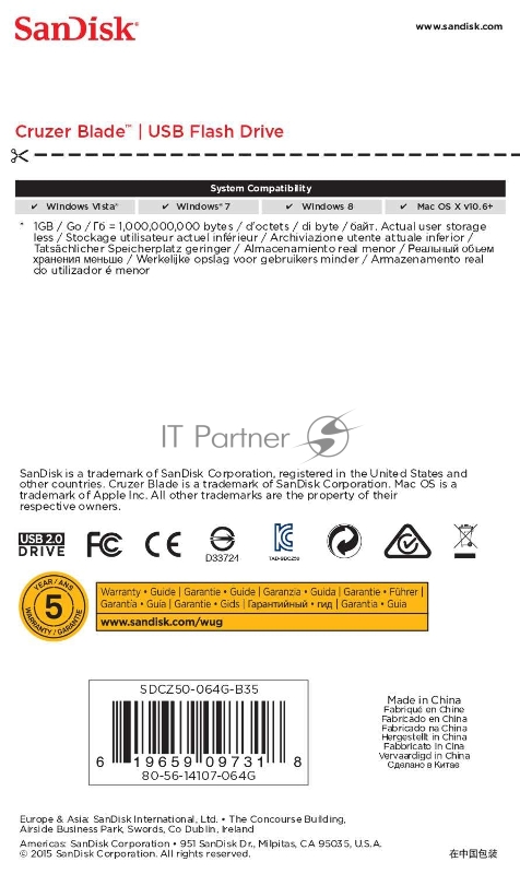 Флеш Диск Sandisk 64Gb Cruzer Blade SDCZ50-064G-B35 USB2.0 черный/красный