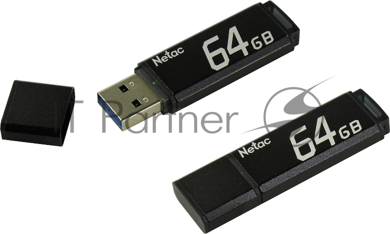 Флеш Диск Netac U351 64Gb <NT03U351N-064G-30BK>, USB3.0, с колпачком, металлическая чёрная
