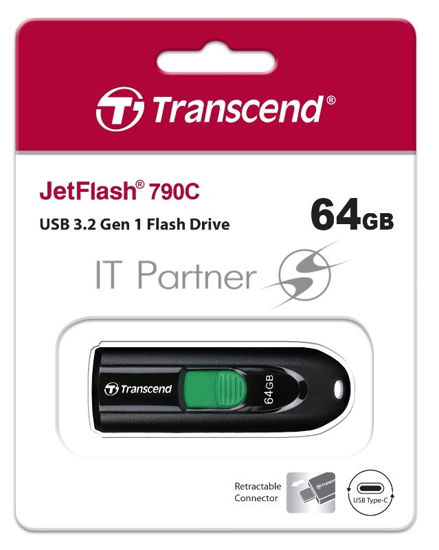 Флеш Диск Transcend 64Gb Jetflash Type-C 790С TS64GJF790C USB3.0 черный