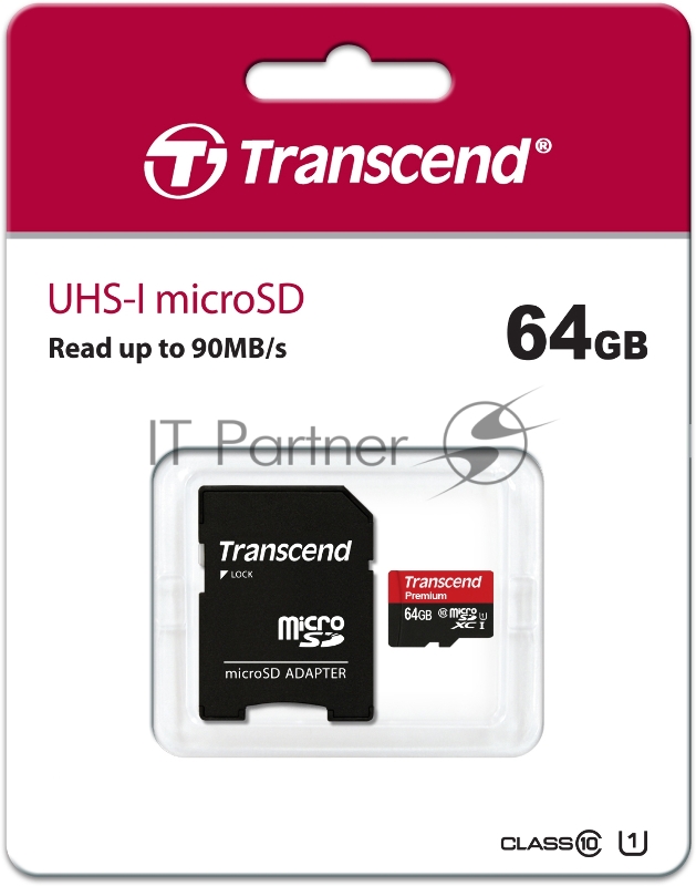 Флеш карта microSDXC 64Gb Class10 Transcend TS64GUSDU1 + adapter